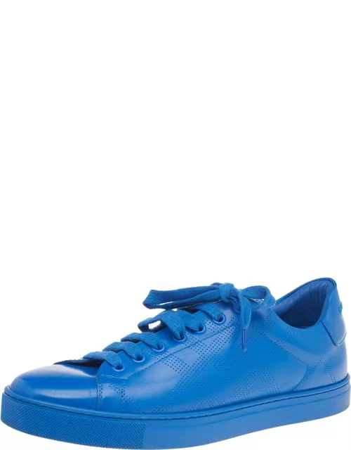 Burberry Blue Perforated Leather Albert Low Top Sneaker