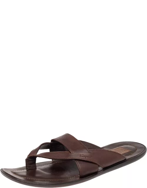 Salvatore Ferragamo Brown Leather Thong Sandal