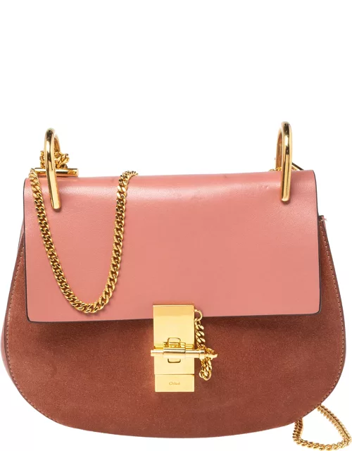 Chloe Pink Leather and Suede Medium Drew Shoulder Bag