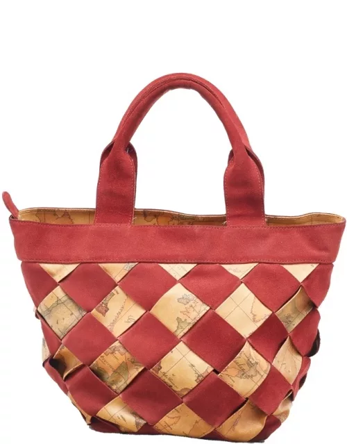 Alviero Martini 1A Classe Beige/Red Geo Print woven Coated Canvas and Suede Tote