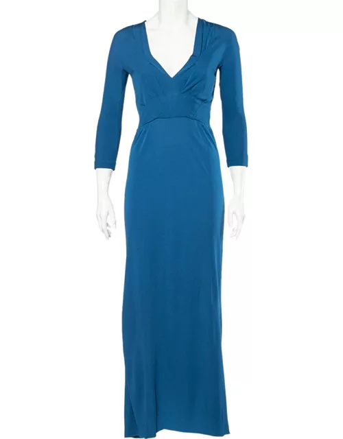 Bottega Veneta Blue Crepe V-Neck Long Sleeve Maxi Dress