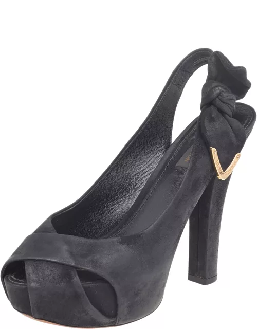 Louis Vuitton Black Suede Platform Slingback Sandal