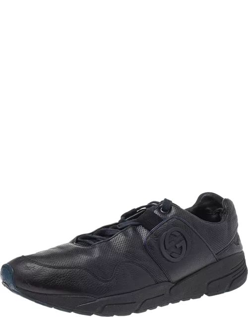 Gucci Black Leather GG Logo Low Top Sneaker