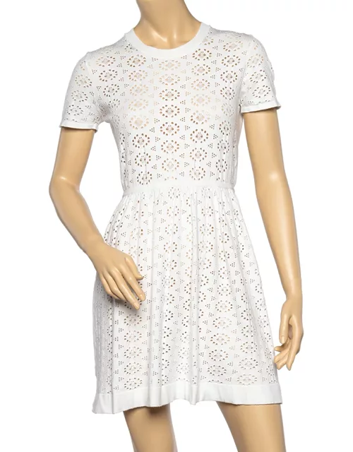 See by Chloe White Perforated Knit Flared Dress