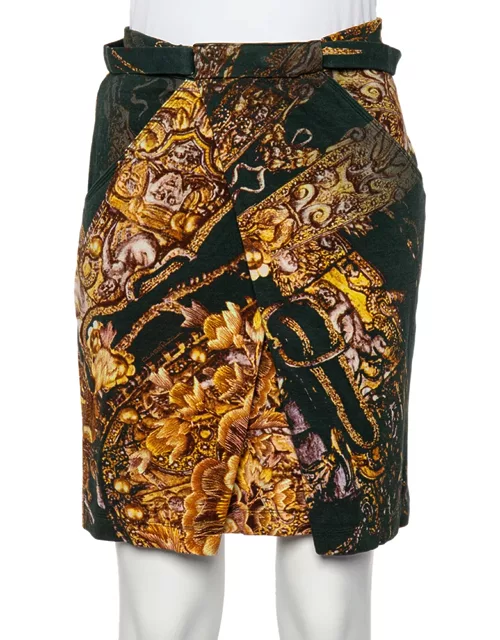 Class by Roberto Cavalli Green Printed Knit Draped Short Skirt
