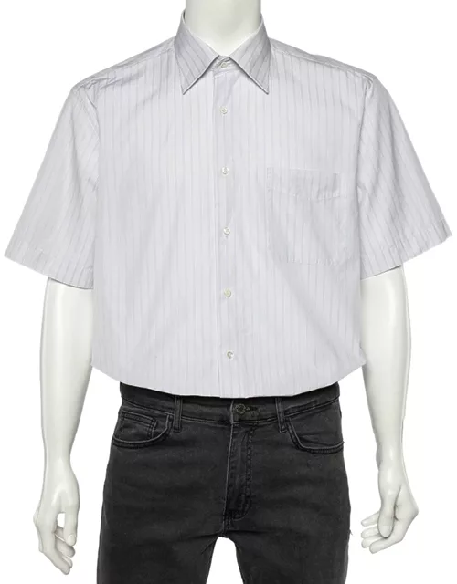 Balmain White Striped Cotton Short Sleeve Shirt