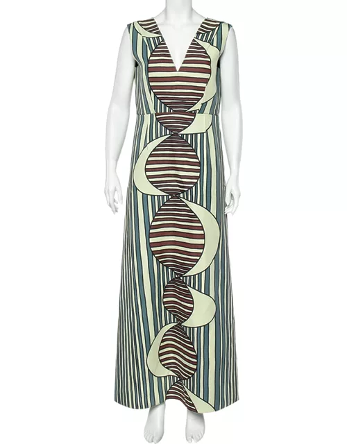 Marni Multicolor Printed Knit Plunge Neck Sleeveless Maxi Dress
