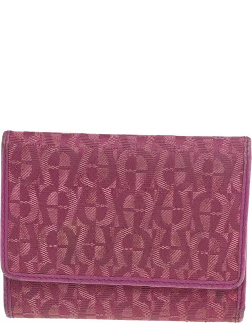 Aigner Magenta Signature Canvas and Leather Trifold Wallet