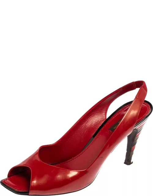 Louis Vuitton Red Patent Leather Peep Toe Sandal
