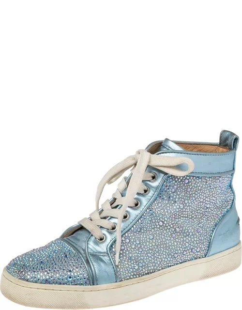 Christian Louboutin Light Blue Leather Crystals Embellished Louis Orlato High Top Sneaker