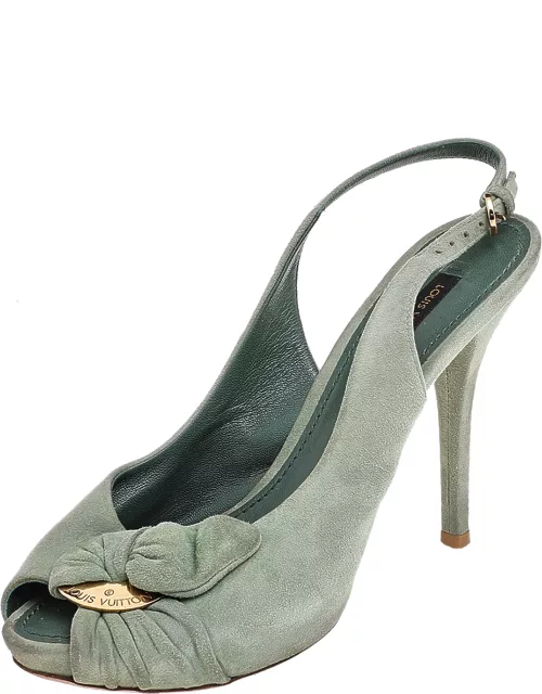 Louis Vuitton Green Suede Bow Slingback Sandal
