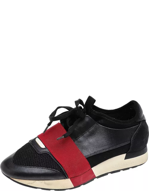 Balenciaga Black/Red Leather, Mesh and Neoprene Race Runner Sneaker