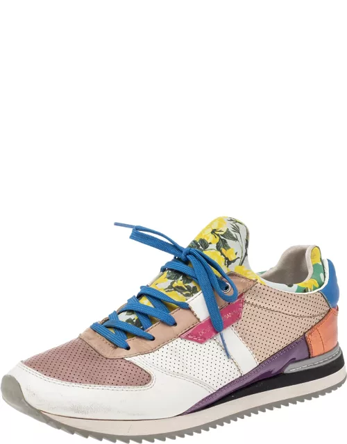 Dolce & Gabbana Multicolor Patchwork Leather And Fabric Low Top Sneaker