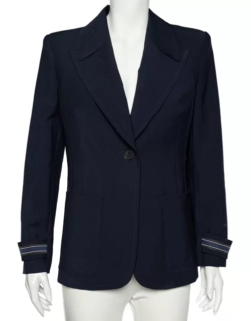 Fendi Navy Blue Wool Striped Cuff Detail Tailored Blazer