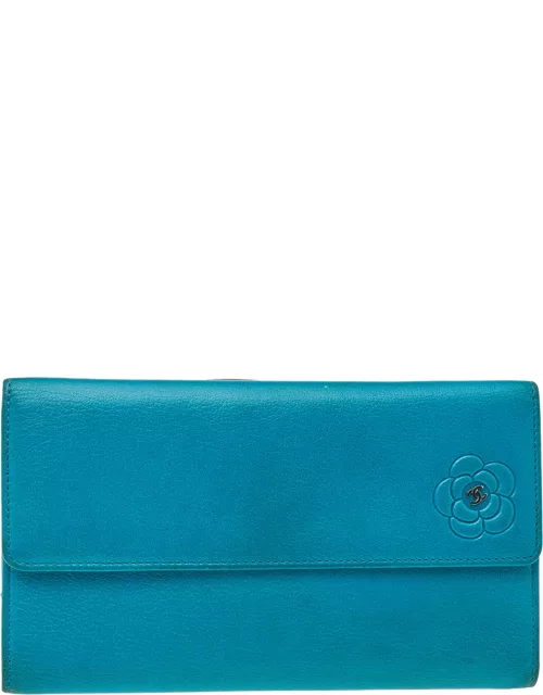 Chanel Turquoise Leather CC Camellia Flap Continental Wallet