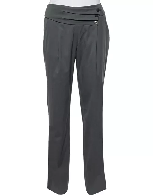 Emporio Armani Grey Wool Pleated Detail Trousers
