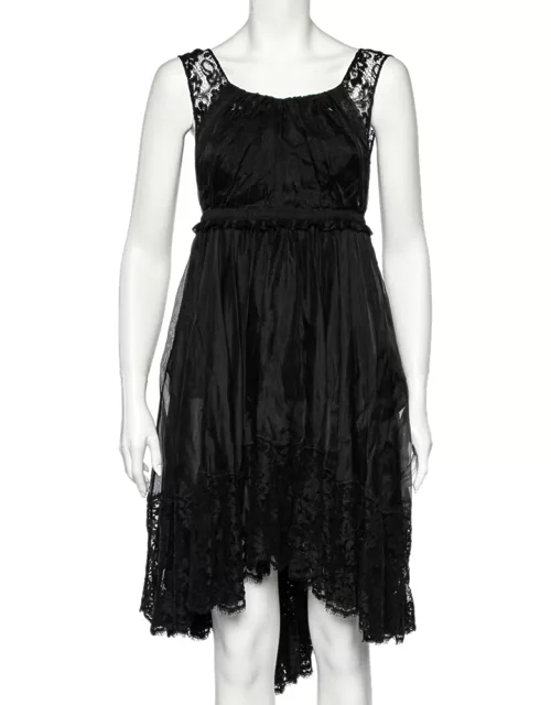 D & G Black Sheer Silk Lace Trim Sleeveless Dress