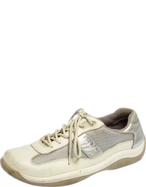 Prada Sport Grey/Silver Leather And Mesh Low Top Sneaker