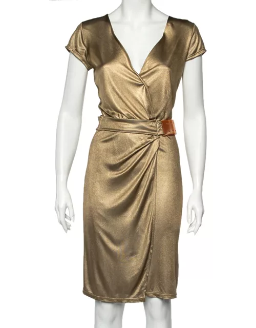 Class by Roberto Cavalli Gold Metallic Belt Detail Faux Wrap Dress