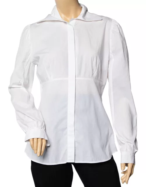 Just Cavalli White Cotton Paneled Button Front Shirt