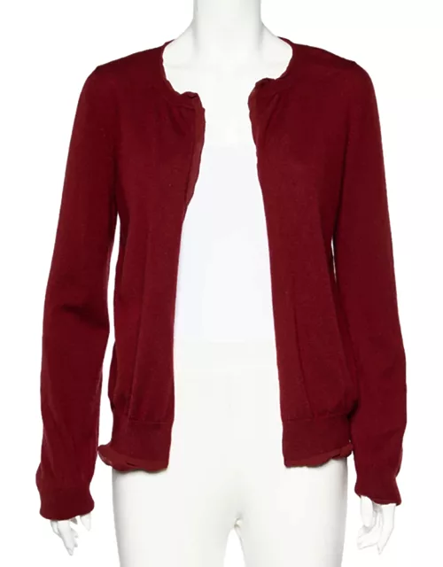 Bottega Veneta Red Cashmere & Silk Open Front Cardigan
