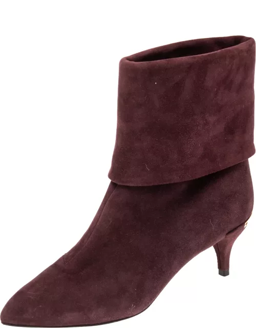 Louis Vuitton Burgundy Suede Fold Over Ankle Boot