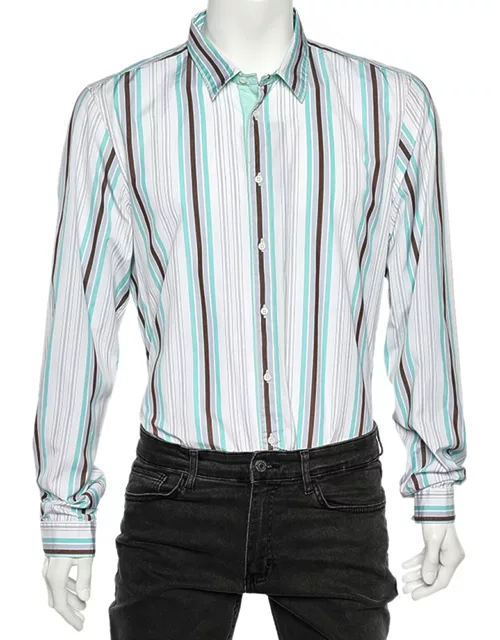 Gucci Multicolor Striped Cotton Button Front Skinny Shirt