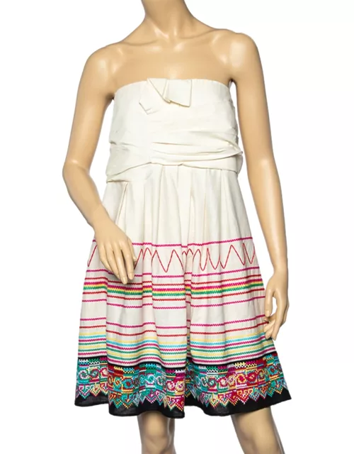 See by Chloe Cream Linen And Cotton Embroidered Draped Mini Dress