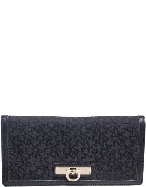 Dkny Black Signature Canvas and Leather Long Wallet