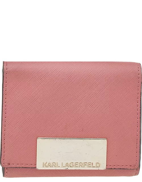 Karl Lagerfeld Pink Saffiano Leather Trifold Wallet