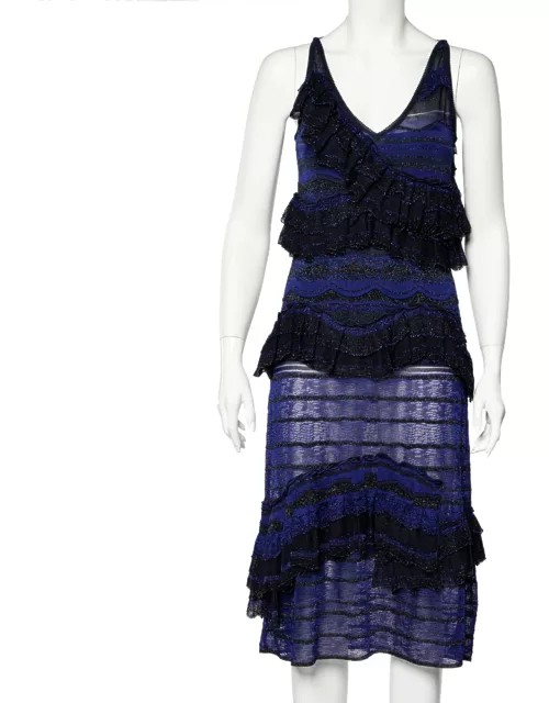 Missoni Blue and Black Lurex Knit Ruffled Sleeveless Dress