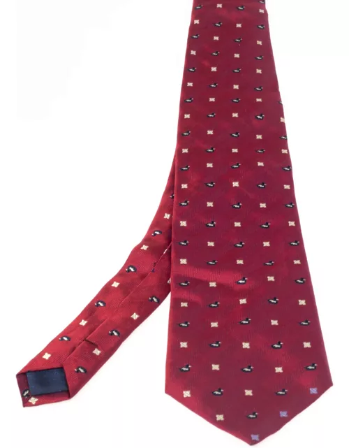Lanvin Vintage Red Jacquard Silk Traditional Tie