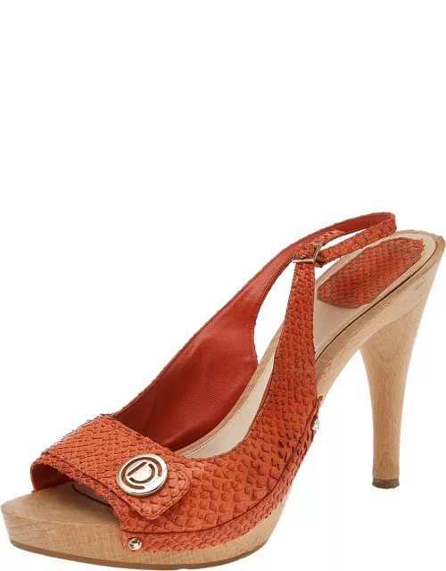 Dior Orange Python Leather Platform Slingback Sandal
