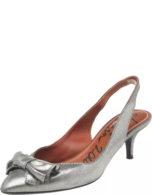 Lanvin Metallic Grey Fabric Bow Sandal