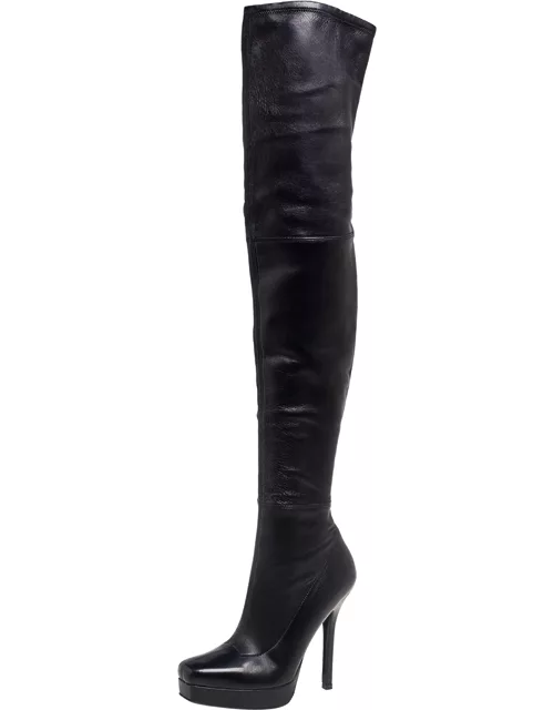 Gucci Black Leather Platform Over The Knee Boot