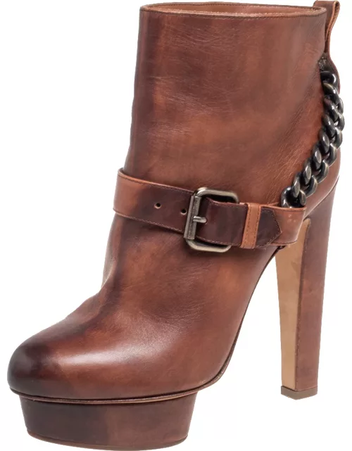 Le Silla Brown Leather Buckle Detail Ankle Boot