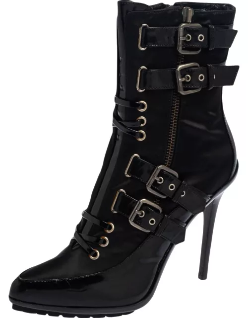 Enio Silla For Le Silla Black Patent Leather And Nylon Platform Ankle Boot