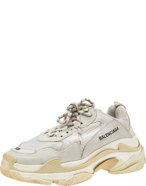 Balenciaga Grey/Beige Leather And Mesh Triple S Clear Track Runner Sneaker