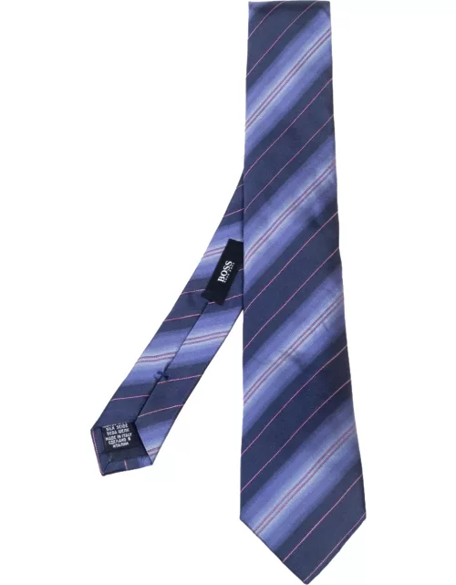 Boss By Hugo Boss Navy Blue Striped Silk Narrow Tie