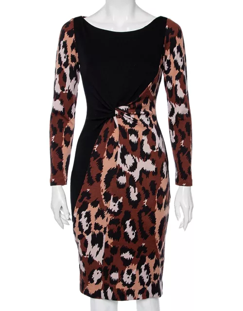 Diane von Furstenberg Black & Brown Leopard Printed Wool Masankay Dress
