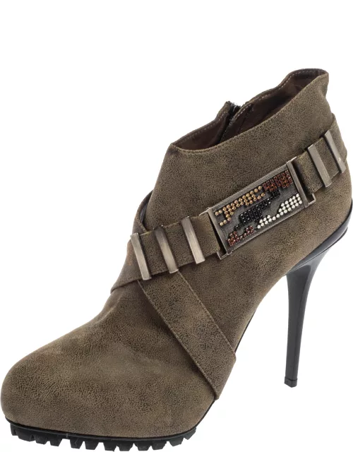 Le Silla Olive Green Leather Platform Ankle Boot