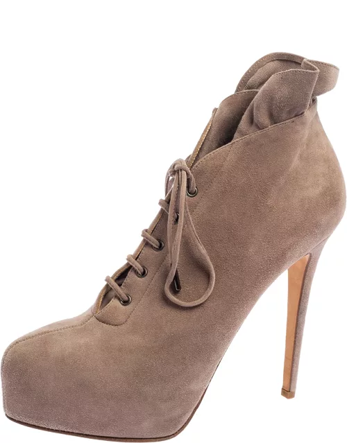 Le Silla Grey Suede Pointed Toe Lace Up Ankle Boot