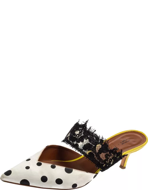 Malone Souliers by Emanuel Ungaro White/Black Polka Dot Satin And Lace Maisie Pointed Toe Mule