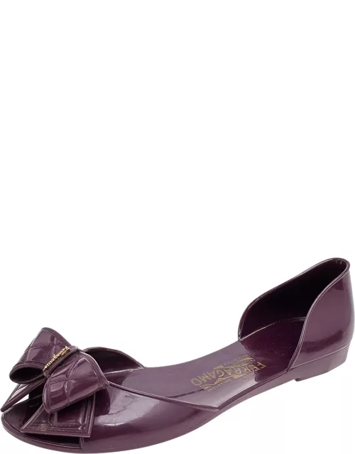 Salvatore Ferragamo Purple Jelly Bow Flat Sandal