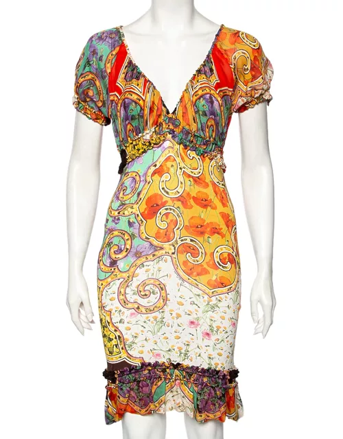 Roberto Cavalli Multicolor Printed Silk & Jersey Dress