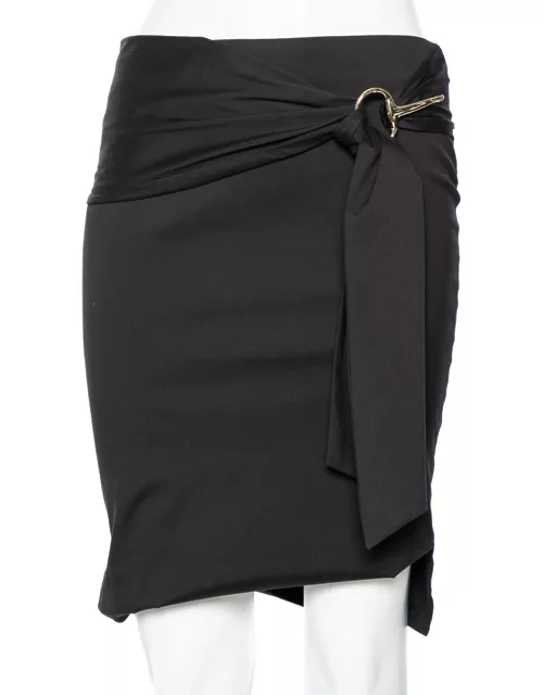 Gucci Black Cotton Waist Tie Detail Knee Length Skirt