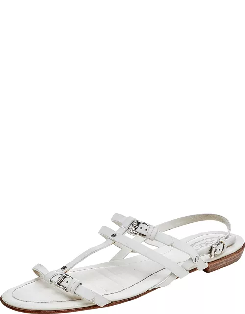 Tod's White Leather Strappy Flat Sandal