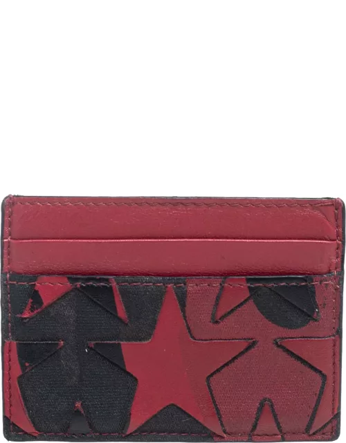 Valentino Burgundy/Black Canvas and Leather Star Patch Card Holder
