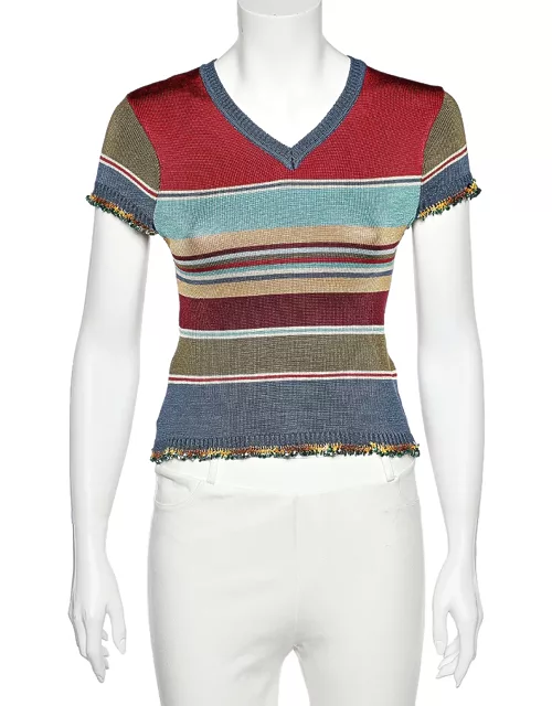 Kenzo Jeans Multicolor Striped Knit Sequin Detail T-Shirt
