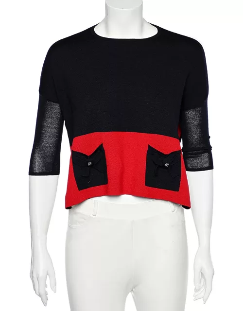CH Carolina Herrera Color Block Wool Knit Side Slit Detail Sweater Top